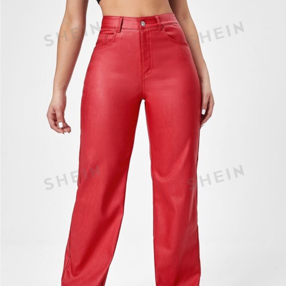 Straight Leg Leather Look Jeans